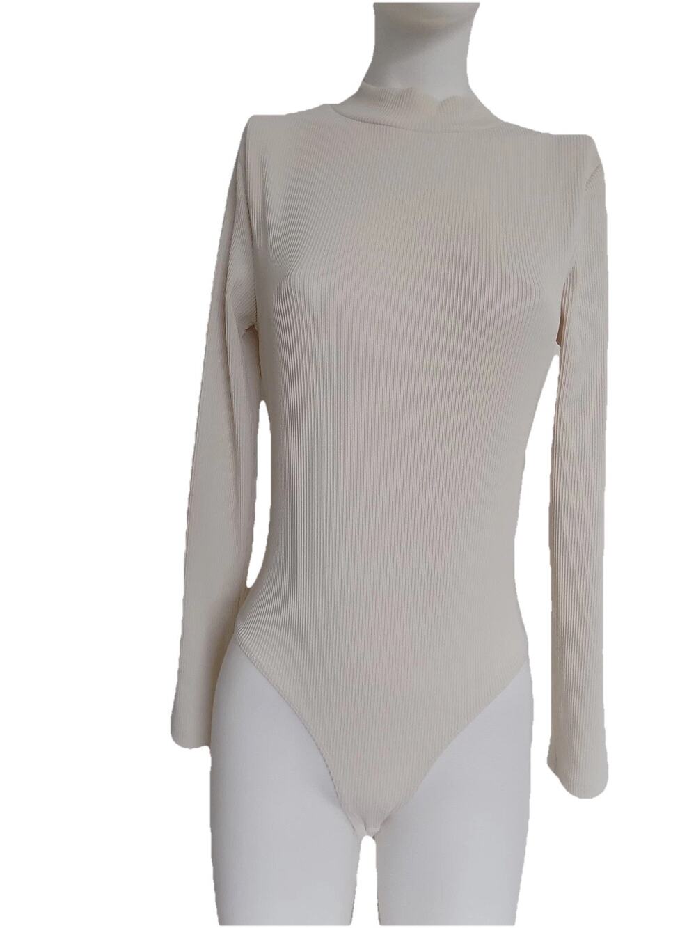 Topshop bodysuit khaki long sleeve mock turtleneck ribbed size 8-10